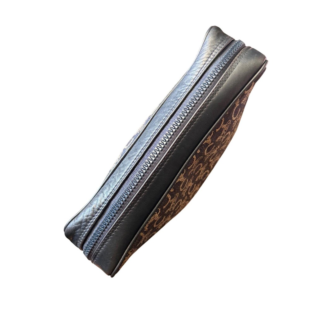 Celine Paris C Sulky Monogram Toiletry Clutch Pouch Navy Blue Jacquard Leather - Picture 4 of 12